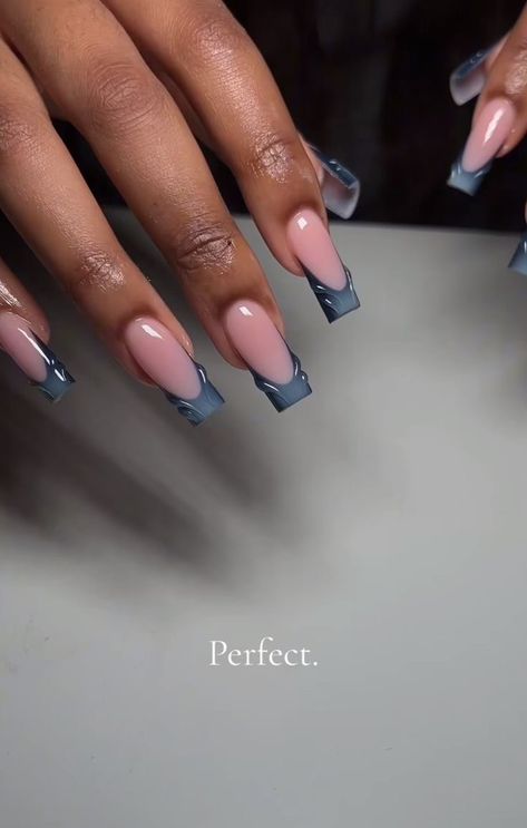 Acrylic Nail Designs Blue And Pink, Short Square Acrylic Nails Summer 2024, Nail Inspiration Summer 2024 Square, Square Trendy Nails, French Tip Designs Acrylic, Blue Nail Inspo Acrylic, Blue Birthday Nails, Birthday Acrylic Nails, Trendy Square Nails