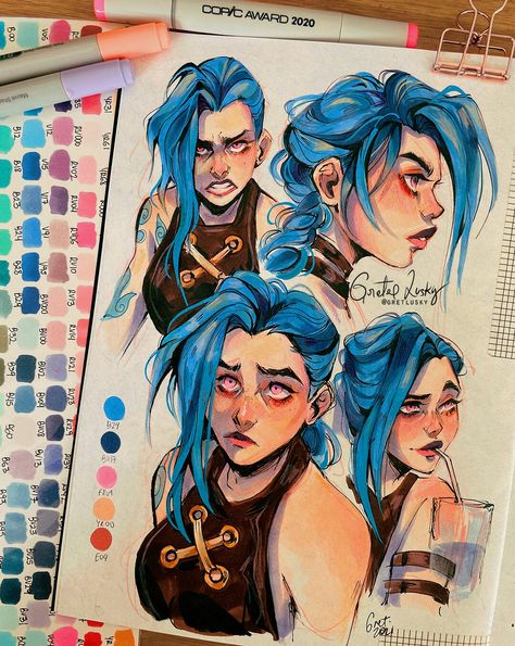 Arte Sketchbook, Marker Art, Sketchbook Art Inspiration, Art Block, Art Inspiration Drawing, Art Reference Photos, Pretty Art, Art Sketchbook, Blue Hair