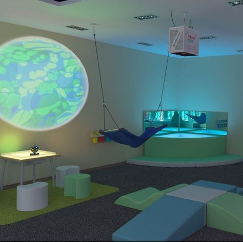 Sensory Room Adults Ideas, Daycare Sensory Wall, Sensory Toy Room, Neutral Sensory Room, Sensory Room At School, Basement Sensory Room, Daycare Sensory Room, Sensory Rooms For Adults, Pediatric Therapy Room