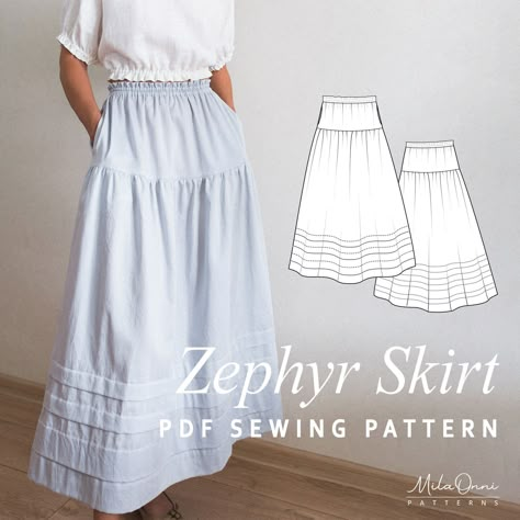 Zephyr Midi Skirt PDF Instant Download Skirt Sewing Pattern / Midi Skirt With Tiered Tucks & Elastic Waistband /sizes XS-2XL - Etsy Pattern Midi Skirt, Midi Dress Pattern, Elegant Midi Skirt, Skirt Sewing Pattern, Midi Skirt Pattern, Skirt Sewing, Dress Weights, Skirt Patterns Sewing, Sewing Skirts