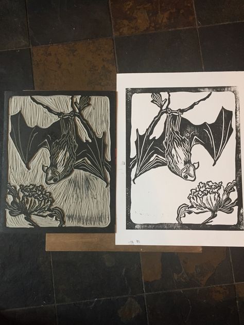 Bat linocut Linocut Prints Animals, Spooky Lino Print, Bat Lino Print, Bat Linocut, Spooky Linocut, Crow Linocut, Halloween Linocut, Art Alevel, Linoleum Print