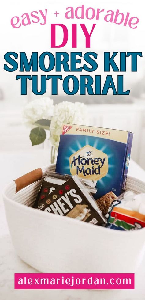 Diy Smores Kit Gift, S’mores Kits Diy, Smores Kit Gift Basket, S’more Gift Basket Ideas, Smores Kit Diy, Smores Gift Basket Ideas, Diy Smores Kit, Smores Basket, Making Smores