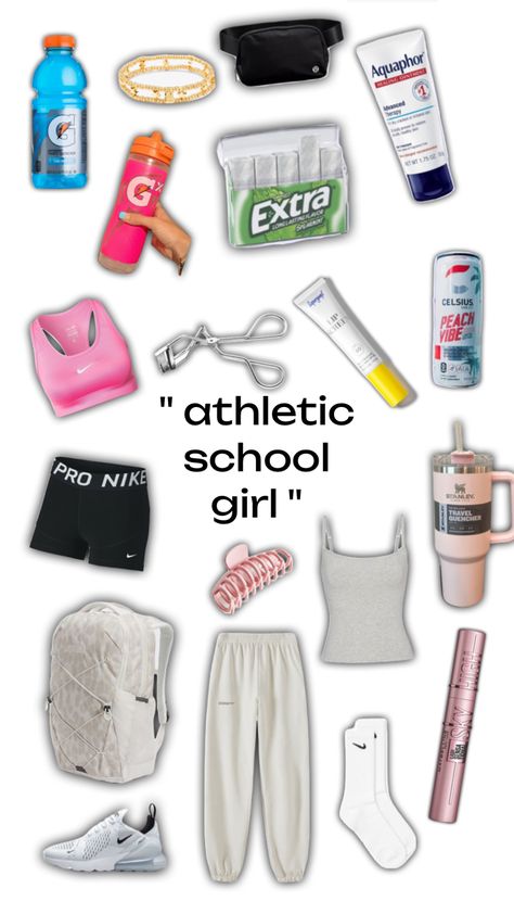 Athlete Aesthetic Outfits, Sporty Room Aesthetic, Preppy Sporty Outfits, Softball Fits, Nike Pro Outfits, Collage Fillers, Sporty Room, Athletic Girl Aesthetic, Girl Survival Kits