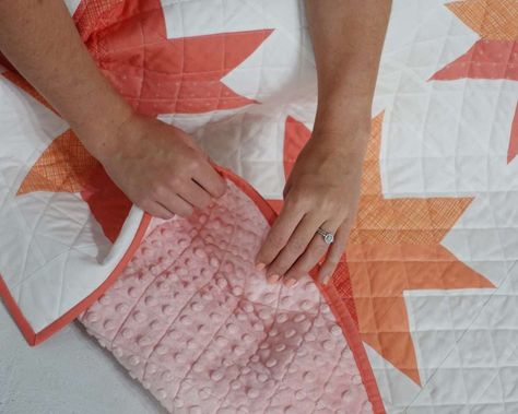 How to Use Minky Fabric for Quilt Backing - Homemade Emily Jane How To Quilt With Minky Backing, Soft Quilt Backing, Full Quilt Pattern, Binding Quilt With Backing Fabric, Minky Backed Quilt, Minky Sewing Projects, Quilting With Minky Backing, Minky Quilt Backing, Minky Fabric Projects Ideas