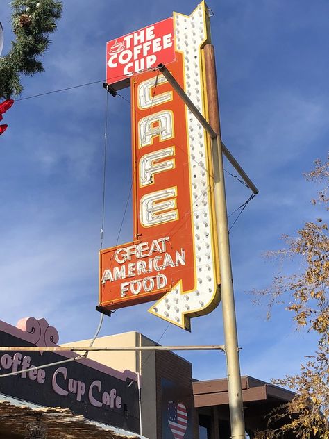 THE COFFEE CUP BOULDER CITY NEVADA Coffee Cup Cafe, Boulder City Nevada, Boulder City, Retro Sign, American Food, Canned Food, The Coffee, Golden Gate Bridge, Bouldering