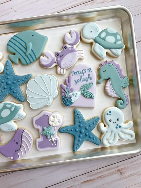 Oneder The Sea Cookies, Under The Sea Baby Shower Cookies, Under The Sea Sugar Cookies, Sea Cookies Decorated, Octopus Cookies, Ocean Cookies, Sea Cookies, Baking Hobby, Ocean Baby Showers