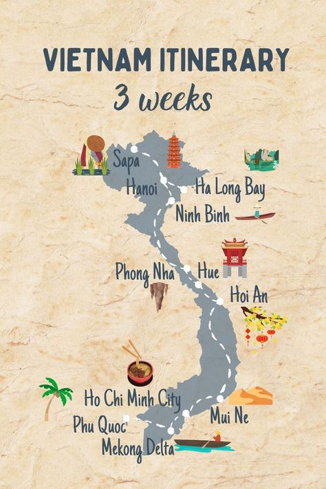 The ultimate 3 weeks Vietnam itinerary + our best tips for your Vietnam travels https://theglobalwizards.com/vietnam-itinerary-3-weeks/ Laos Bucket List, Vietnam 2 Week Itinerary, Vietnam Travel Aesthetic, Vietnam Bucket List, Vietnam Aesthetic, Kuala Lampur, Vietnam Photography, Things To Do In Vietnam, Vietnam Map