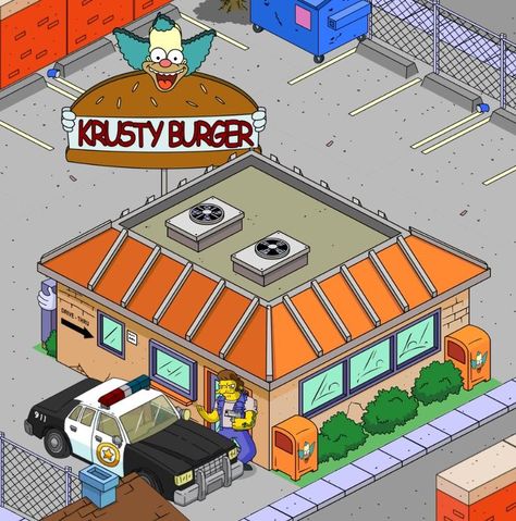 krusty burger Krusty Burger, Springfield Tapped Out, The Simpsons Game, Isometric Grid, Recruitment Poster, The Simpsons, Travel Posters, The Neighbourhood, Quick Saves