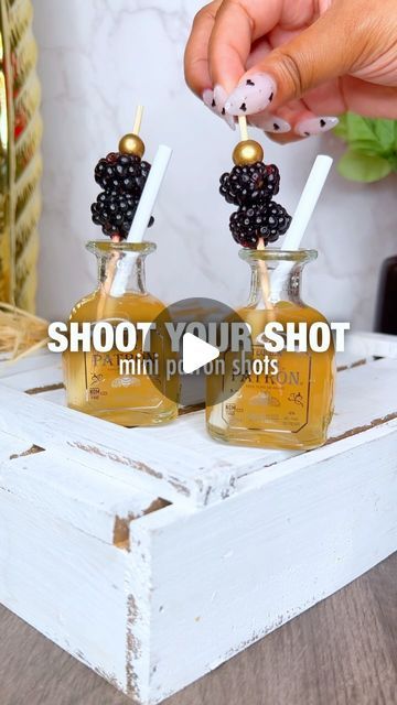 Cocktails with The Whiskey Chick -📍Miami 🌴 on Instagram: "Shoot Your Shot Mini Patron Shots ✨  When your guests walk in to your Valentine’s Day brunch or your Galentine’s Day soirée, have them shoot their shot!! 👀💕  Mini @patron tequila bottles  3 oz lime juice (per 2) 2 oz Triple sec (per 2) 2 oz blackberry liqueur (per 2) Garnish: blackberry skewer —— 1- empty out your patron bottles, then combine with the remaining ingredients 2- stir with ice, then pour back into the mini patron bottles 3- garnish and serve #Cheers   #CocktailsWithWhiskey #Tequila #Drinks #ValentinesDay #Valentines" Patron Shots, Mini Patron Bottles, Patron Bottles, Patron Bottle, Patron Tequila, Tequila Drinks, Tequila Bottles, Gifts Wrapping, Gifts Wrapping Diy