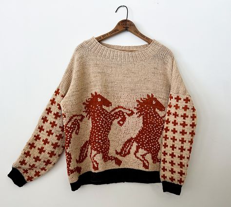 Ravelry: Neigh pattern by Caitlin Hunter Knitting Christmas Sweater Pattern, Knitting Patterns Fair Isle Sweater, Crochet Sweater Landscape, Cowachin Sweater Pattern, May 4th, Sweater Pattern, Knitting Inspiration, Knit Patterns, Knitting Projects