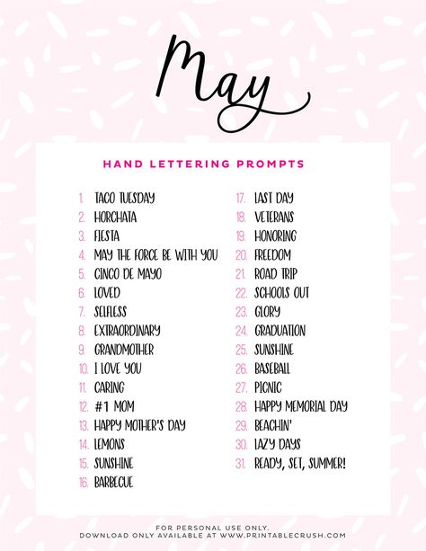 Lettering Prompts, June Lettering, Lettering Practice Sheets, Lettering Worksheets, Hand Lettering Practice Sheets, 30 Day Drawing Challenge, Hand Lettering Worksheet, Hand Lettering Practice, Drawing Ideas List