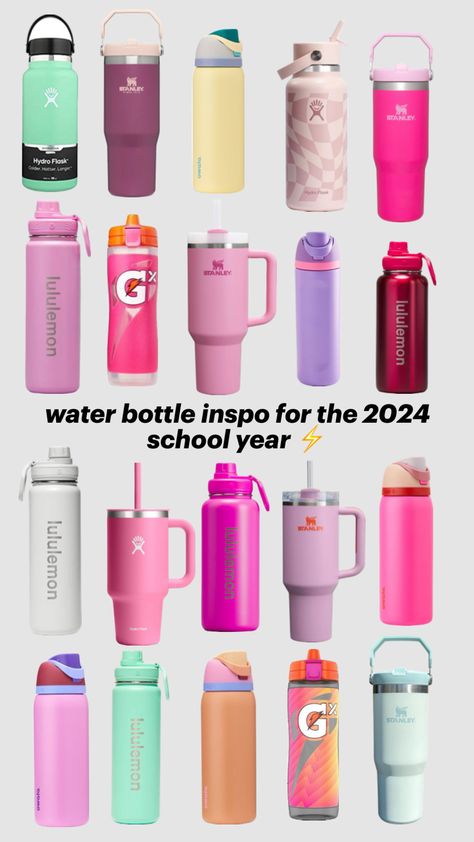 #waterbottle #preppy #hydroflask #stanley #owala #aesthetic #preppyaesthetic #backtoschool High School Essentials, School Water Bottles, Trendy Water Bottles, Cute Water Bottles, Im Going Crazy, School Essentials, Starbucks Cups, Pusheen, Stanley Cup