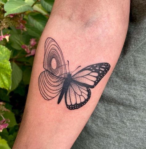 Chaos Theory Butterfly, Cause And Effect Tattoo, Butterfly Affect Tattoos, Chaos Theory Tattoo Butterflies, The Butterfly Effect Tattoo, Butterfly Effect Tattoo Design, Album Art Tattoo, Chaos Theory Tattoo, Creative Butterfly Tattoo