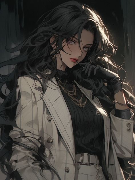 Female Mafia Boss Anime, Female Mafia Art, Childe Genshin, Anime Long Hair, Anime Group, Anime Black Hair, Female Character Concept, Girly Art Illustrations, Character Design Male