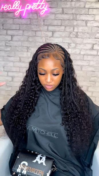 Half Lines And Braids Hairstyles, Braids In Front Curls In Back, 10 Stitch Braids, Hairstyles For Black Women Cornrows, Black Women Cornrows, Women Cornrows, Cornrows Braids For Black Women, Braided Hairstyles For Black Women Cornrows, Big Box Braids Hairstyles