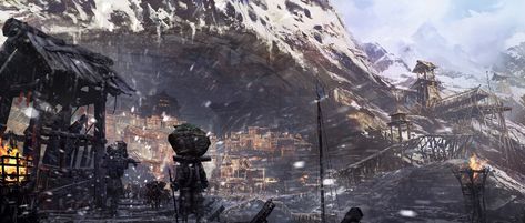 ArtStation - Mining Town, weiliang Liu Fantasy Mining Town, Town Art, Mining Town, Post Apocalypse, Environment Design, Fantasy Rpg, World Cultures, The Real World, Design Solutions