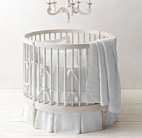 42 Round Crib Bedding Set Fitted Pillowcase Skirt Bumper White Circle Crib, Round Crib Bedding, Round Crib, Round Cribs, Crib Nursery, Restoration Hardware Baby, Black Bed Linen, Unisex Nursery, Rh Baby