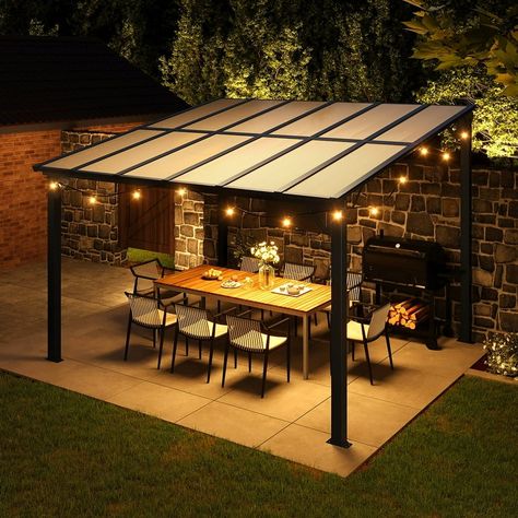 Sunmthink Outdoor Hardtop Gazebo for Patio 10' x 12', Wall-Mounted Lean to Gazebo Pergola with Roof - Walmart.com Gazebo On Deck, Hardtop Gazebo, Gazebo Canopy, Patio Canopy, Gazebo Pergola, Patio Awning, Patio Gazebo, Pergola With Roof, Shade Structure