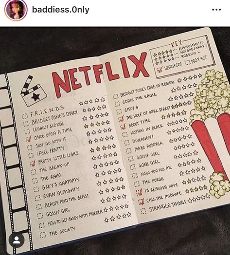 Journal Netflix Ideas, Christmas Notes Ideas, Journal Ideas Movies, Bullet Journal Netflix, Netflix Suggestions, Netflix List, Bullet Journal Ideas Templates, Bullet Journal Paper, Bulletin Journal Ideas