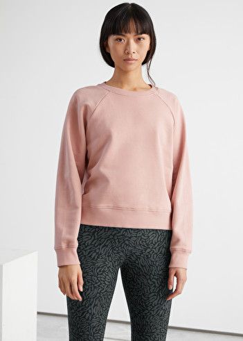 Relaxed Cropped Cotton Sweatshirt - Rose - Sweatshirts & Hoodies - & Other Stories Light Pink Sweatshirt, Embellished Sweatshirts, Trouser Outfits, Athleisure Casual, Slim Fit Trousers, Flowy Tops, Fashion Story, Pink Sweatshirt, Crew Sweatshirts