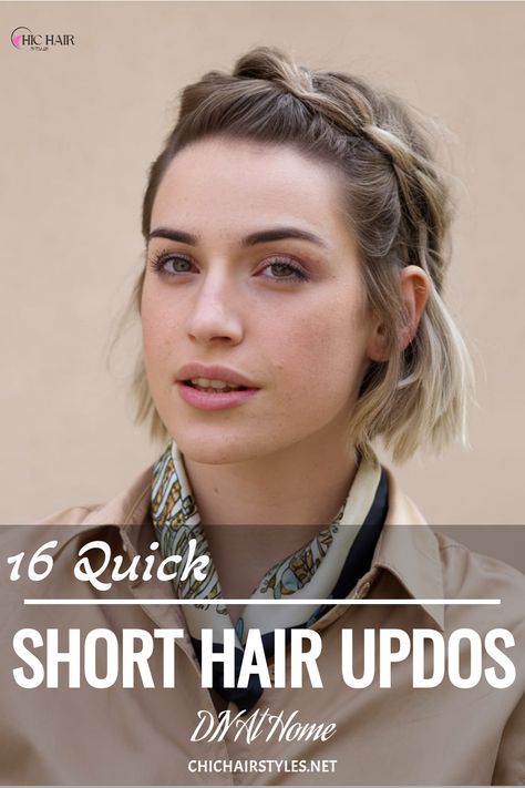 Half-up twist for a casual short hair updo Short Simple Updo, Short Hair Casual Updo Simple, Side Updo Short Hair, Half Up Hairstyles For Short Hair With Bangs, Easy Updos For Bob Hair, Twist And Pin Hairstyles, Short Hair Nye Hairstyles, Lob Hair Styles Half Up, Up Styles For Shoulder Length Hair