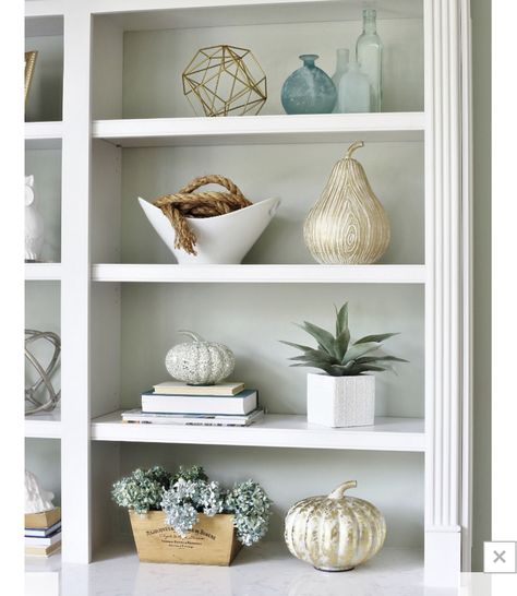 Coastal Fall Decor Ideas, Coastal Fall, Shelf Decor Living Room, Art Coquillage, Decorating Bookshelves, Bookcase Decor, Decor Ikea, Decorating Home, Coastal Living Rooms