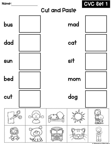 Practice reading CVC words with this cut and paste worksheet. Cvc Worksheets Kindergarten Free Printable, Reading Practice Worksheets Kindergarten, Cvc Word Activities Preschool, Cvc Practice Worksheets, Cvc Word Activities Worksheets, Cvc Words Activities Kindergarten, Kindergarten Cvc Worksheets Free, Cvc Words Worksheets Kindergarten, Kindergarten Worksheets Cvc Words