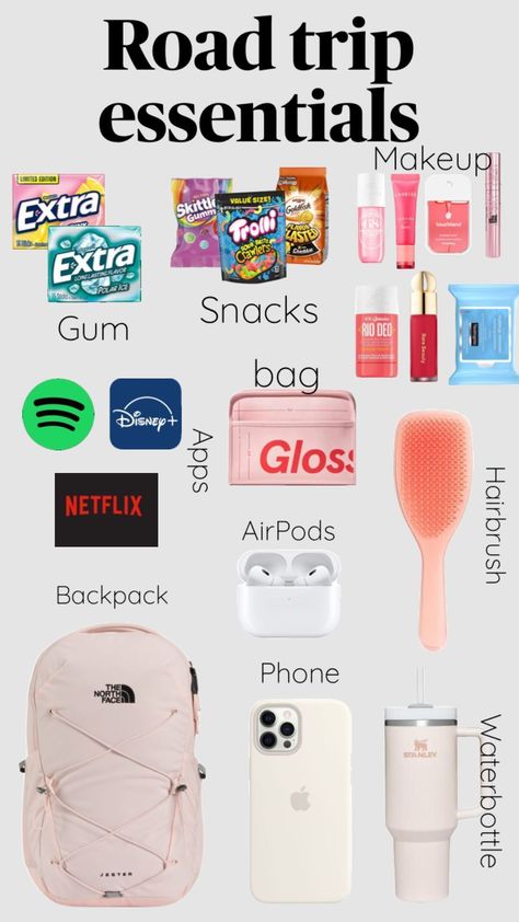 Road Trip Necessities, Trip Essentials Packing Lists, What To Pack For Vacation, Road Trip Bag, Road Trip Kit, Airplane Travel Essentials, Travel Packing Checklist, Hilarious Texts, Road Trip Packing List