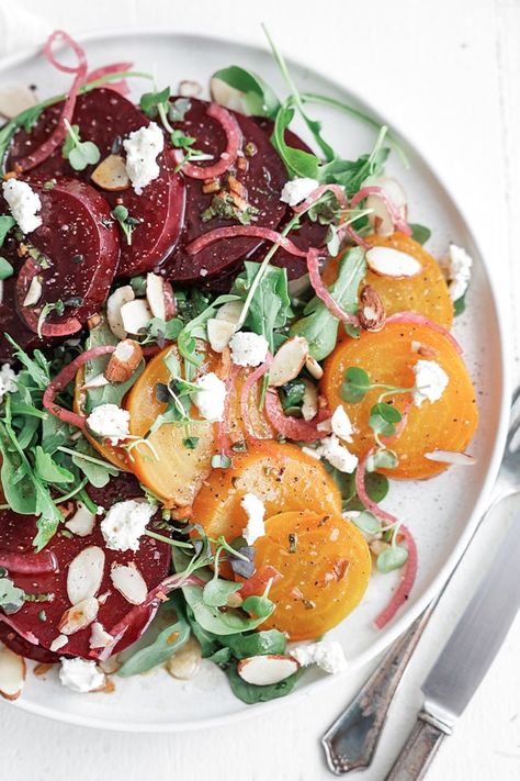 This beet salad recipe is jam-packed with fresh beets, greens, and cheese mixed with balsamic vinaigrette for a deliciously full-flavored salad. Thanksgiving Beet Salad, Salads With Beets, Balsamic Beets, Beet Salad Recipe, Chef Billy Parisi, Billy Parisi, Beet Salad Recipes, Bread Sauce, Raw Beets