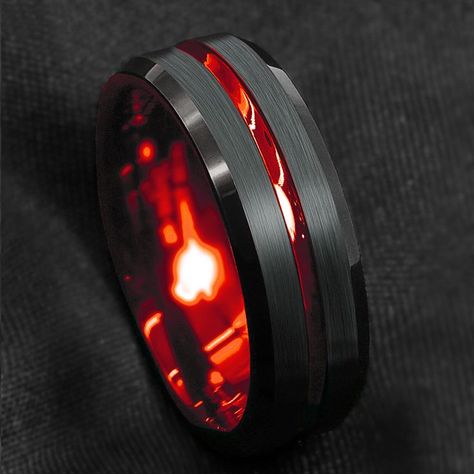 Ruby Rings For Men, Red Engagement Ring Men, Red Ring Men, Dark Men’s Wedding Band, Luxury Red Men's Ring For Gift, Red Mens Wedding Ring, Shadow Samurai, Red Wedding Ring, Black And Red Men Rings