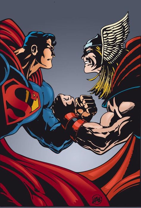 Thor Vs Superman, Thor Comic Art, Dc Crossover, Heroes Comic, Dc Comics Vs Marvel, Marvel And Dc Crossover, Thor Comic, The Mighty Thor, Superman Comic