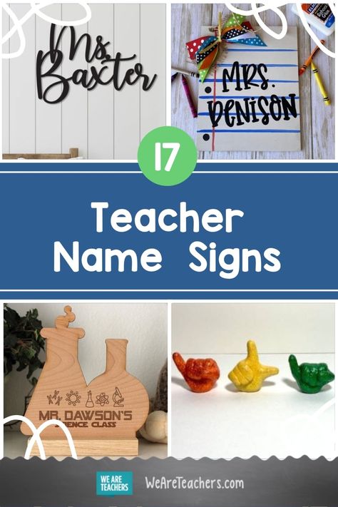 The Best Teacher Name Signs For Every Kind of Classroom and Educator Teacher Name Signs Diy, Teacher Signs Diy, Teacher Name Signs For Door, Teacher Classroom Sign, Teacher Name Plates, Sunshine Committee, Classroom Door Signs, Teacher Door Signs, Classroom Welcome