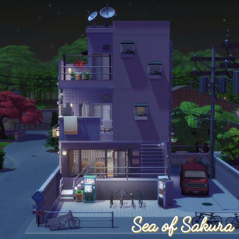 Sims 4 Korean House Cc, Tokyo Apartment Building, Sims 4 Japanese Build, Ts4 Japanese House, Sims 4 Korean Apartment, Small Modern Japanese House, Sims 4 Japanese Apartment, Sims 4 Korean House, Korean Apartment Building