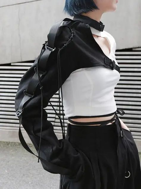 Purpdrank 2022 New Spring Summer Lapel One-sided Long-sleeved Accessories Irregular Personality Shirt Women Blouse Fashion JX407 - Milky white cuff / One Size Woman Blouse Fashion, Techwear Jacket, Fest Outfits, Cyberpunk Fashion, Futuristic Fashion, New Rock, Women Blouse, Milky White, Mode Inspo