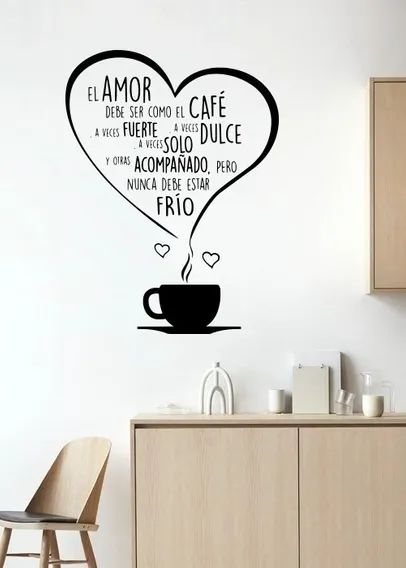 Decoravinil | Vinil Decorativo Paredes Frases Letras Receta De Amor Cocina P233743129 Cafeteria Vintage, Sweet Cafe, Coffee Bar Home, Coffee Corner, Diy Paint, Diy Art Painting, Coffee Quotes, Cafe Bar, Coffee Bar