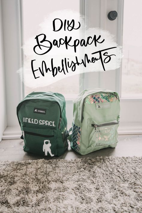 Two different themed kids backpack designs and how to iron on vinyl to backpacks... #BackPacks #IronOn #Vinyl Cricut Backpack Ideas, Rise In Love, Space Backpack, Backpack Designs, Mermaid Backpack, Cricut Iron On Vinyl, Upcycling Projects, Kid Friendly Crafts, Custom Backpack