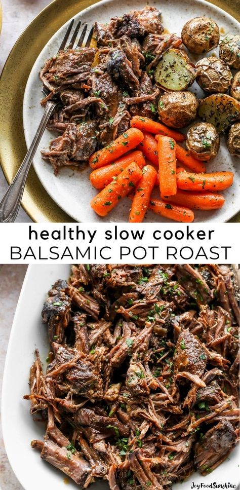 Crockpot Recipes Healthy Beef, Healthy Roast Crockpot, Balsamic Slow Cooker Pot Roast, Easy Whole 30 Dinner Slow Cooker, Balsamic Chuck Roast Crock Pot, Gluten Free Pot Roast Slow Cooker, Slow Cooker Balsamic Pot Roast, Healthy Roast Recipes Crockpot, Whole 30 Roast Crock Pots