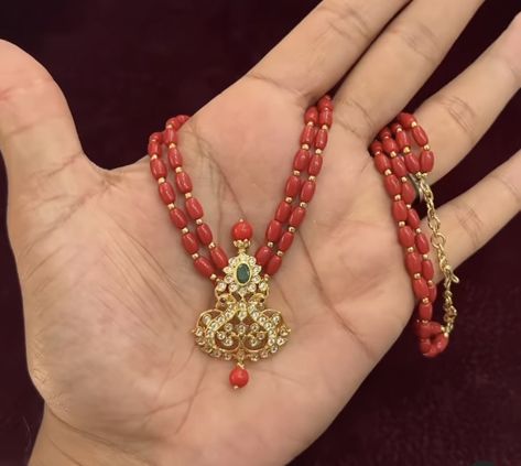 Pagadala Necklace Gold, Pagadala Haram Designs, Pagadala Chains, Pagadam Jewellery, Coral Jewelry Indian Gold, Coral Beads Jewellery, Beaded Wedding Jewelry, Fashion Jewelry Necklaces Gold, Coral Jewelry Set