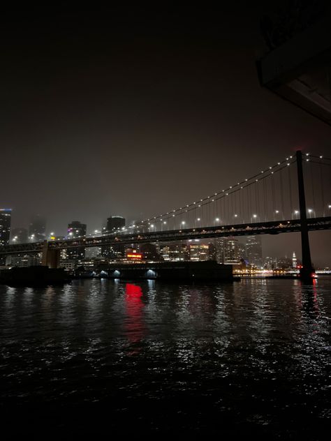 Sf Night Aesthetic, Sf At Night, Oakland Aesthetic, Sf Skyline, San Francisco Bridge, In The Pale Moonlight, Night Skyline, Picture Picture, Night Swimming