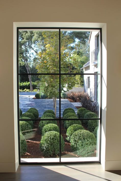 Window Windows On Back Of House, Window With Greenery, Big Window Front Of House, Large French Windows, Large Windows House, Corner Window Design, Windows In House, Large Windows Living Room, Window Doors