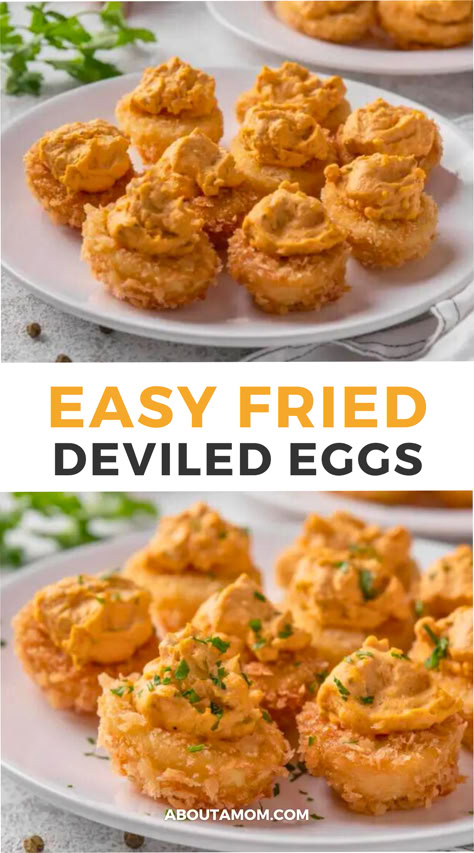 If you love deviled eggs, you’re really going to love them deep-fried. Surprisingly easy to make, deep-fried deviled eggs are delightfully light and fluffy with a satisfying crunch your family will love. The Best deviled egg recipe! Leftover Deviled Eggs What To Do With, Sweet And Sour Fried Eggs, Deep Fried Boiled Eggs, Deep Fried Breakfast Ideas, Air Fried Deviled Eggs, Deep Fried Eggs, Deviled Egg Cupcakes, Deep Fried Deviled Eggs Recipe, Dishes With Eggs