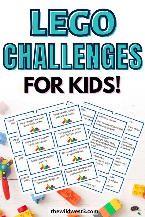 These printable lego challenge ideas are a great way to incorporate STEM activities into your classroom or household play. Great for team building or as an independent competition, these lego challenges can be used as a center activity, a small group activity, an activity for students who finish early, and more. At home, these printable lego challenge cards can add structure to independent play time and help kids entertain themselves for longer periods of time. Grab your copies from the blog! Lego Team Building Activities, Lego Competition Ideas, Card Challenges Ideas, Team Activities For Kids, Small Group Activities Elementary, Kids Challenges Activities, Independent Play Activities Elementary, Lego Group Activities, Latchkey Activities