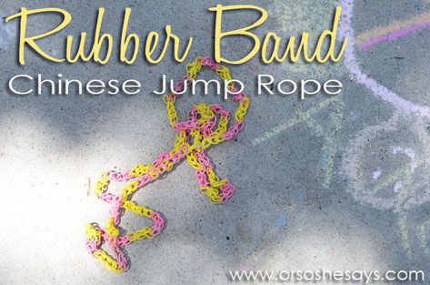 Rubber Band Chinese Jump Rope #loom #jumprope Jump Rope Pe Activities, Jump Rope Rhymes, Beaded Jump Rope, Jump Rope Games, Chinese Jump Rope, Rubber Band Crafts, Skipping Rope, Boys And Girls Club, History For Kids