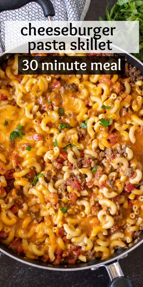 Cheeseburger Pasta Skillet, Skillet Pasta Recipes, Cheesy Chicken Pasta, Pasta Skillet, Cheeseburger Pasta, Comfort Pasta, Easy Skillet Meals, Skillet Pasta, Ground Beef Pasta