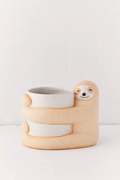 Sloth 4” Planter | Urban Outfitters University Bedroom, Sloth Planter, Pinch Pot, Bacon Pasta, Cerámica Ideas, Tanah Liat, Unique Planter, Pinch Pots, Fimo Clay