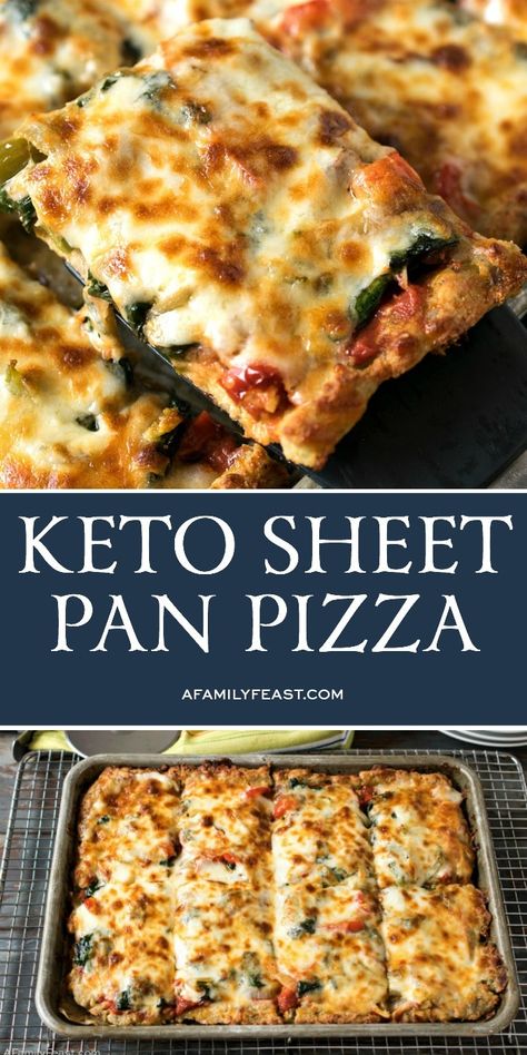 This Keto Sheet Pan pizza has a low-carb crust and lots of delicious toppings. Keto Sheet Pan, Sheet Pan Pizza, Cena Keto, Comidas Keto, Craving Pizza, Keto Brownies, Dessert Pizza, Low Carb Pizza, Makanan Diet