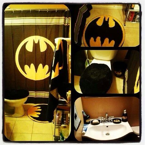 Batman Bathroom Batman Decorations, Batman Furniture, Batman Bathroom, Batman Bedroom, Batman Room, Batman Decor, Batman Love, Batman Collectibles, Batman Outfits