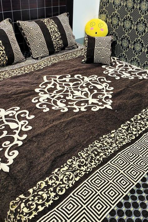 Now Made bed with VELVET-BEDSHEET Made Bed, Bed Styling, How To Make Bed, Cushion Covers, Animal Print Rug, Bed Sheets, Contemporary Rug, Cushions, Velvet