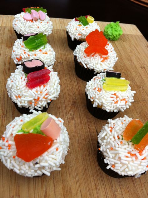 Cupcakes That Look Like Vegetables | Leave a Reply Cancel reply Sushi Cake Birthday, Sushi Cupcakes, A Lot Of Candy, Sushi For Kids, Sushi Ideas, Candy Sushi, Dessert Sushi, Sushi Cake, Easy Sushi