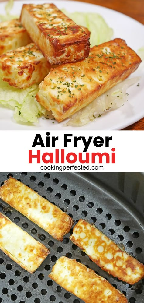 Haloumi Starter Recipes, Air Fried Halloumi Fries, Haloumi Recipes Breakfast, Air Fryer Halloumi Recipes, Quick Air Fryer Recipes Dinner, Ninja Fryer Recipes, Halloumi Cheese Air Fryer, Air Fryer Haloumi, Air Fry Halloumi